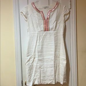 Boden linen dress w colorful neckline. Size 12